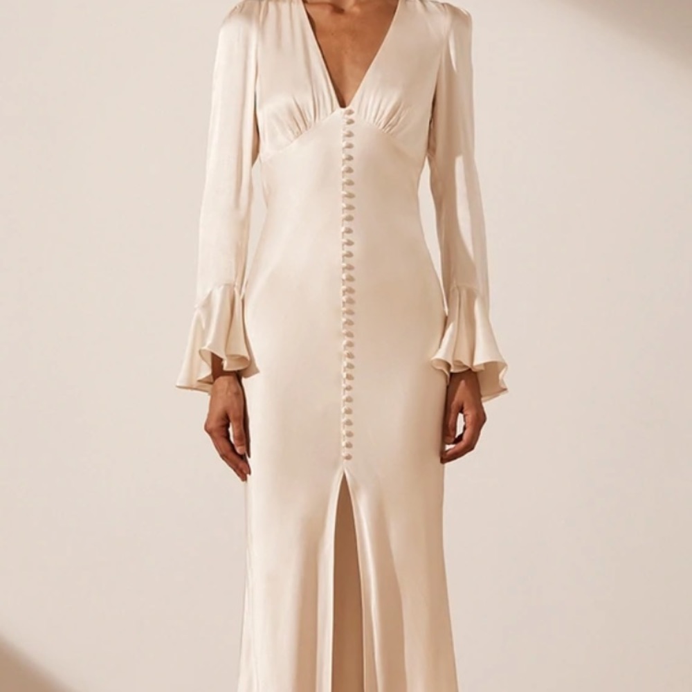 shona joy la lune frill cuff bias midi dress